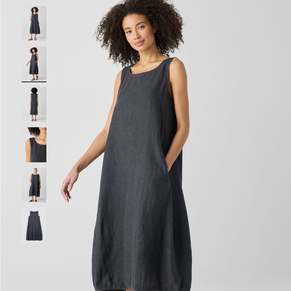 Eileen Fisher Washed Organic Linen Délavé Lantern Dress - Graphite